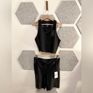 NWT 1X Jordan Black Red Set Biker Shorts Fitted Top